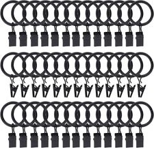 72 Pack Curtain Rings with Clips Hooks 1 inch Rustproof Matte Metal Stainless...