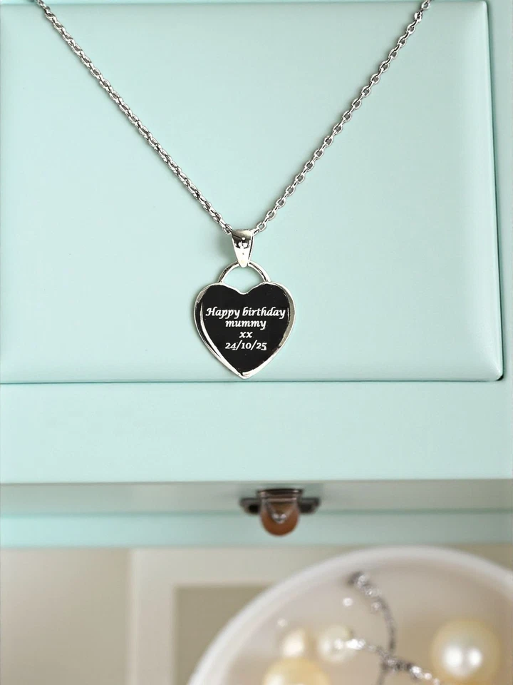 Personalised 925 Sterling Silver Heart Tag Charm Pendant Engraved Necklace Gift - Image 4 of 4
