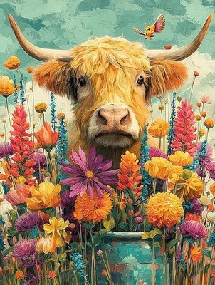 Tier Diamond Art Kits Erwachsene, benommen niedliche Highland Cow Diamond Painting Kits, D
