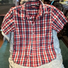 Wrangler Boys L 10/12 Plaid Short Sleeve Collared Button-Up Shirt, Red/Blue