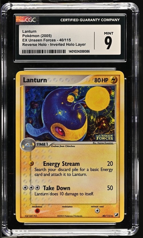 CGC 9 Lanturn Inverted Holo Layer Reverse Holo Pokemon Ex Unseen Forces Pop 5