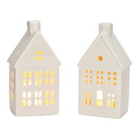 2Er Set LichthäUser Haus Weiß Porzellan Windlicht Teelichthalter 19 Cm Hoch
