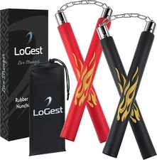 Logest Nunchucks - Pack of 2 with Storage Bag Safe Foam Rubber & Steel Chain Tra