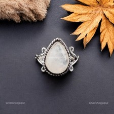 925 Silver Rainbow Moonstone Stone Anniversary Solitaire Wedding Ring Jewelry