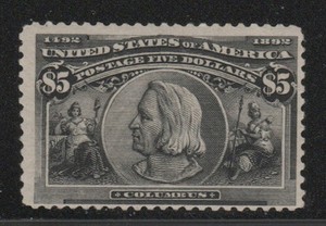 US 1893 $5 Columbian Sc 245 MNH But Disturbed Gum CV $2500