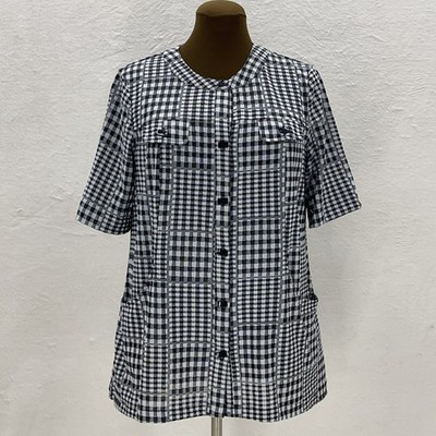 Ali Miles Women Top Black White Check Button Up Blouse Sz M Mature Career Casual