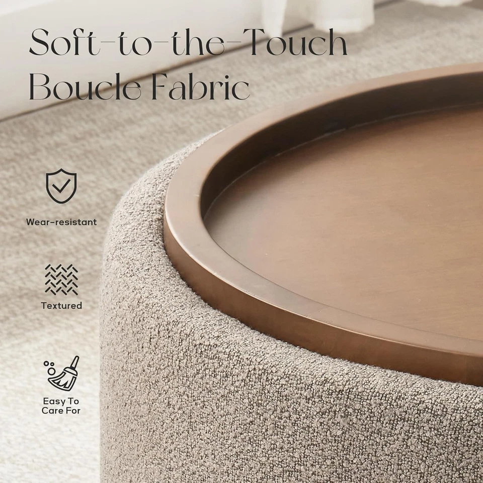 Mesa de centro otomana de almacenamiento redonda de 30 pulgadas, moderna otomana Boucle Foto 4 de 4