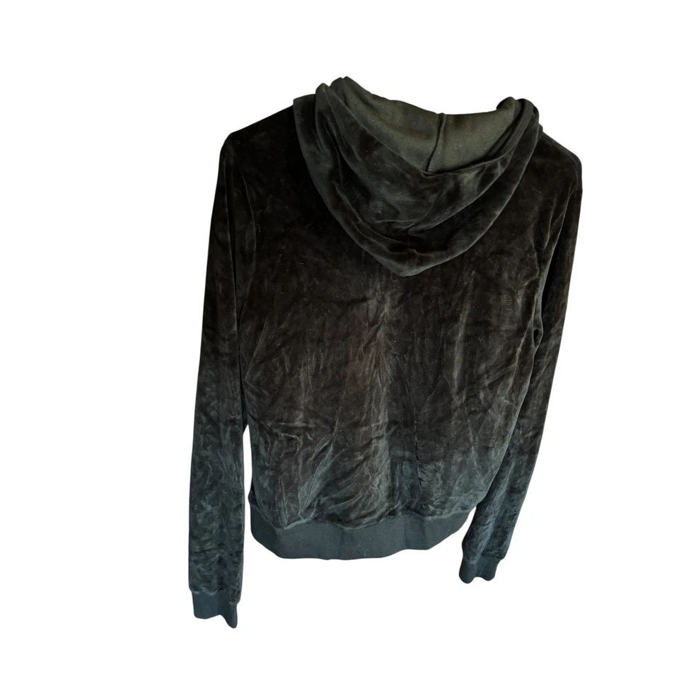 Jaqueta com capuz vintage autoestima veludo com zíper acabamento rosa preto softcore grunge GG - Imagem 3 de 4