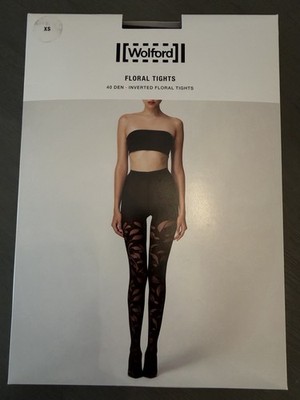 Wolford Black Floral Design Matte Sheer Opaque Thigh High Illusion XS