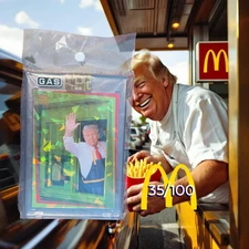GAS Trading Cards DONALD TRUMP McDONALD'S GOLD CRACKED ICE FOIL 35/100 Stunner!