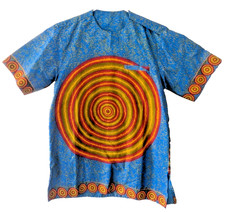 African Print Dashiki Style Shirt Mens M Unisex Blue Ankara Tunic Handmade Style