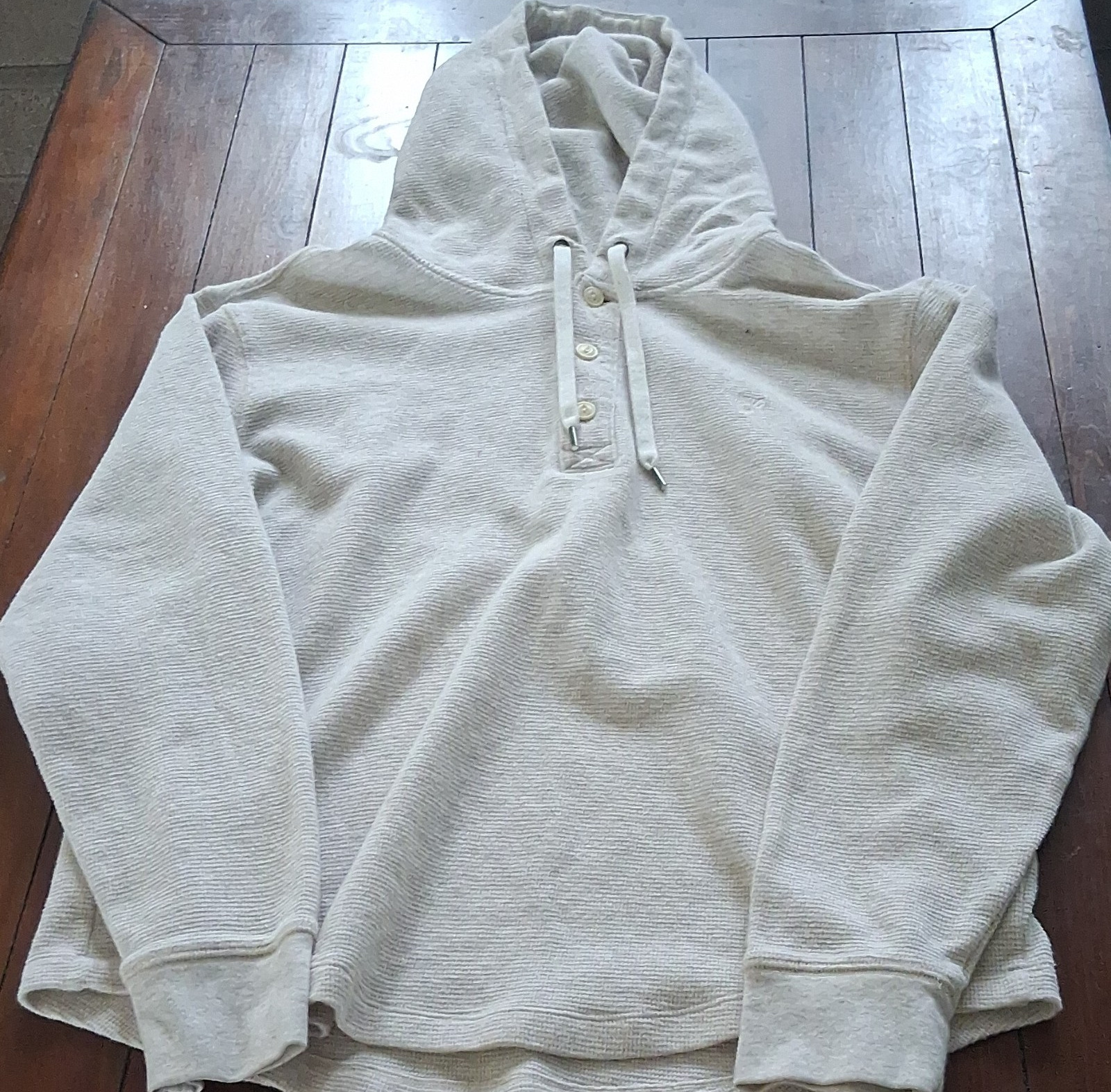 American Eagle Outfitters Men's Beige Cotton Hooded Button Pullover Hoodie M