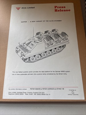 Vintage Sapper Alvis Stormer Anti-Tank Mine System - Press Release with Drawing