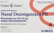 Phenylephrine Nasal Decongestant PE By Foster & Thrive 10mg 36 tablets