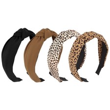 4 PCS Leopard Headbands Knotted Wide Non Slip Hair Accessories