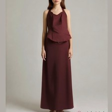 MORI LEE size 8 formal two piece set ‘ball gown’ skirt & halter neck top maroon