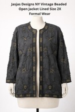 Jasjas Designs New York Beaded Open Jacket Womens 2X Black Lined Formal Evening