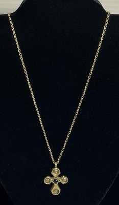 Vintage CROSS Alva Studios Museum Religious Pendant Gold Tone 24'' Necklace