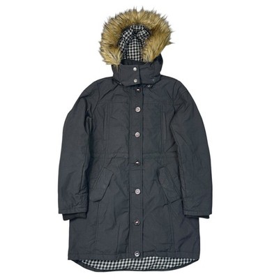 Fat Face gefütterte Jacke Fellkapuze Fleecefutter grau Damen 14