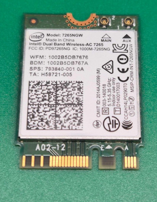 Intel Dual Band Wireless-AC 7265 802.11ac WiFi + Bluetooth Card (7265NGW)