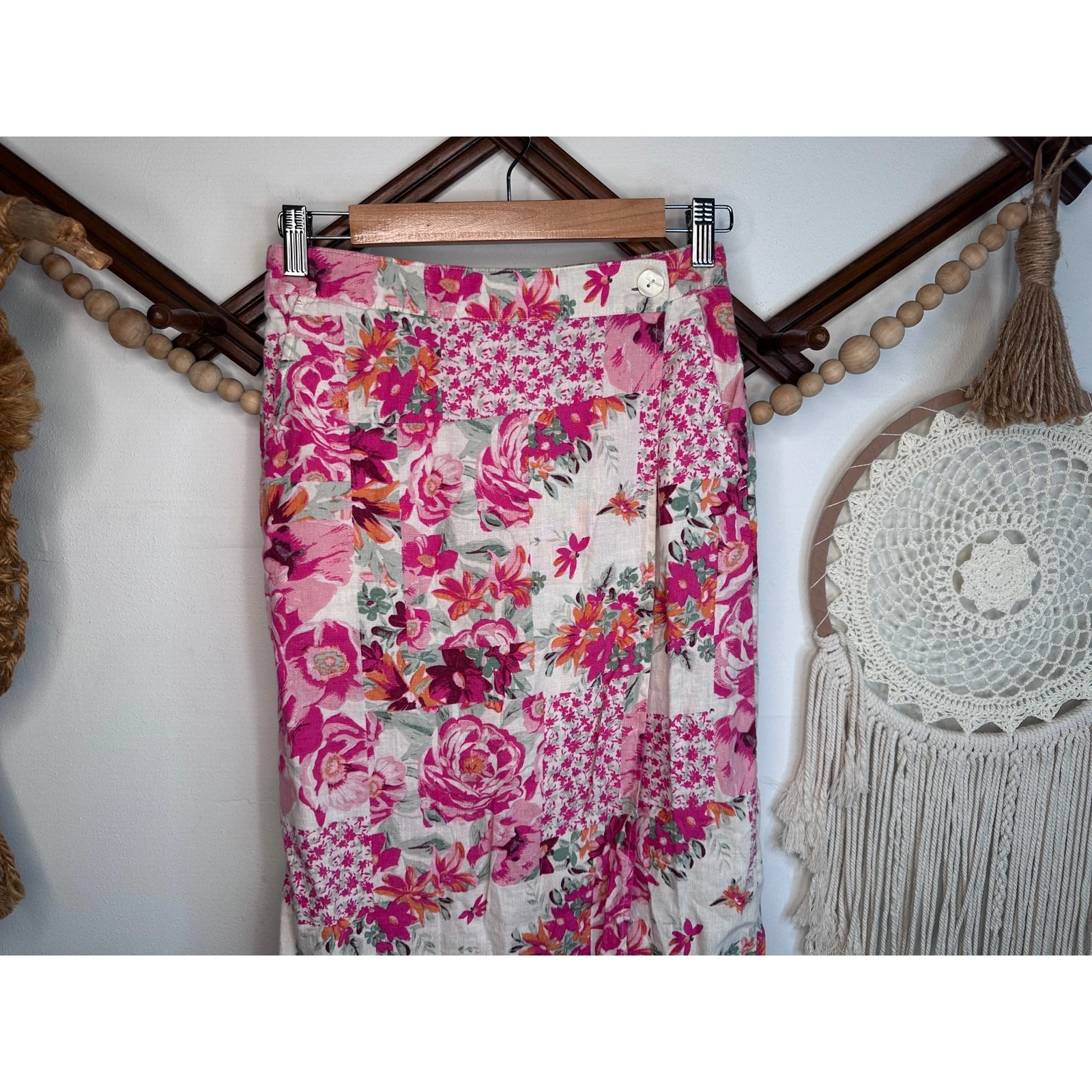 Haute Hippie Linen Floral Print Midi Wrap Skirt S