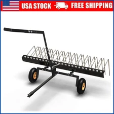 59" Tow Behind Dethatcher Pine Straw Rake Lawn Dethatcher Rake w/ 24 Steel Tines