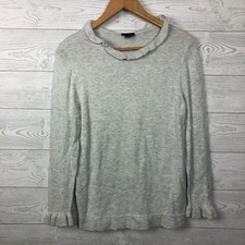 Ann Taylor Women's Medium Long Sleeve Pullover Sweater Ruffle Trim Solid Gray