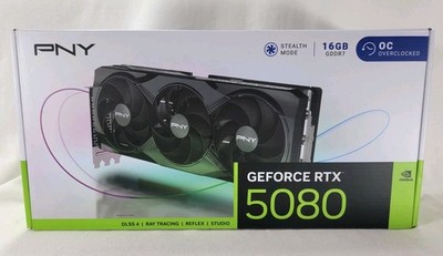 PNY GEFORCE RTX 5080 16GB Stealth Mode Overclocked GDDR7 Reflex Studio New