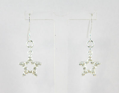 Open Star Drops 13 X 13 mm with Clear Cubic Zirconia Hook Earrings Sterling