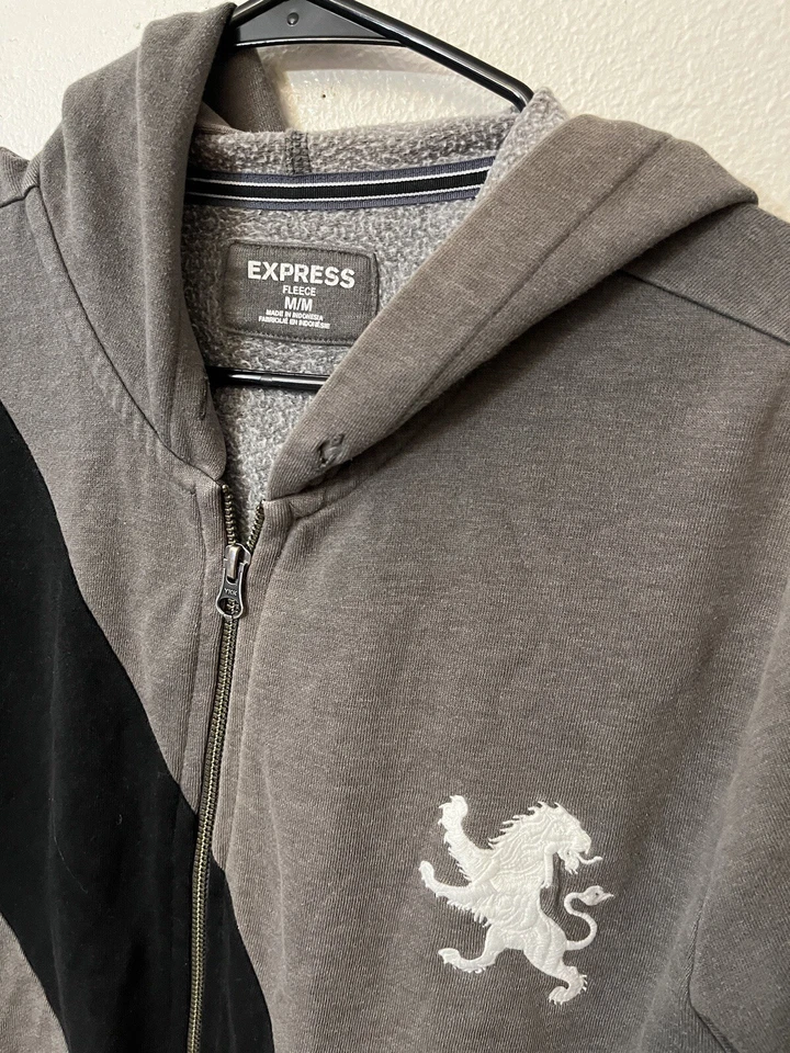 Sudadera con Capucha de Vellón EXPRESS - Suéter con Capucha Gris con Cremallera - Para Hombre Talla M Sin Cordones Foto 2 de 4