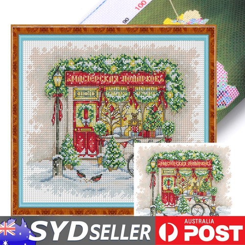 Embroidery Eco-cotton Thread 14CT Printed Xmas Window Cross Stitch 34x30cm