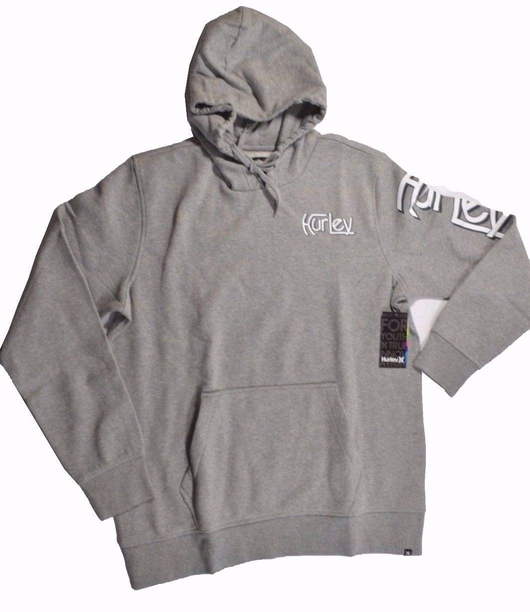 Hurley ORIGINAL PULLOVER Heather Grey White Logo Pocket Sweatshirt Men's Hoodie image 3