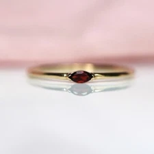 Dainty Marquise Cut Natural Garnet 14K Gold Plated Silver Minimal Promise Ring