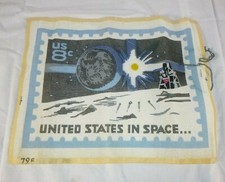 Vtg Needlepoint Canvas United States In Space Stamp 795 Part. Stitched 17x13