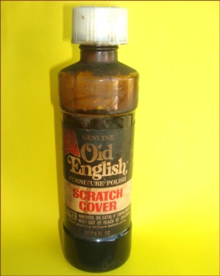 Vintage 1970s GLASS BOTTLE  Half Full with Genuine OLD ENGLISH Furniture Polish