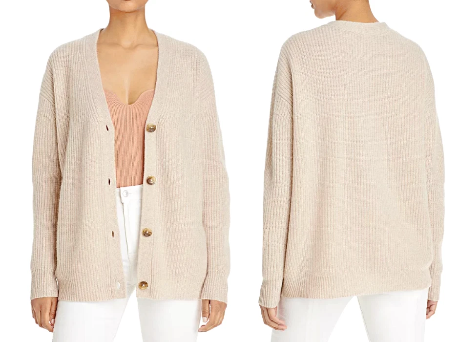 MAGASCHONI Ribbed Oversized 100% Cashmere Buttoned Cardigan in Oatmeal sz M  $389