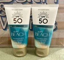 Lot 2 Bath & Body Works SPF 50 AT THE BEACH Sunscreen Lotion 2.5 fl oz x2 TRAVEL