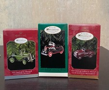 3 Hallmark Ornaments Collector's Club Steelcraft Pedal Cars by Murray