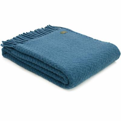 TWEEDMILL TEXTILIEN 100 % Wollsofa Schlafdecke KNIETEPPICH WAFER TINTE BLAU