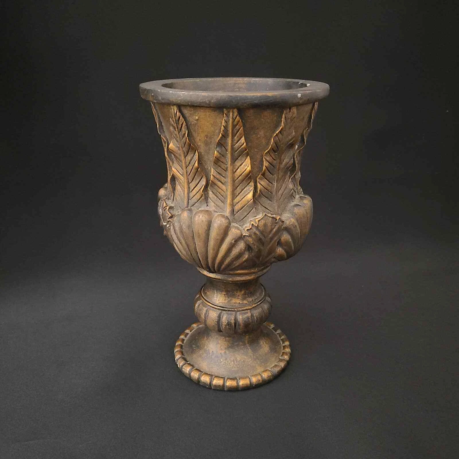 Wooden Decorative Vase with Leaf and Scallop Pattern, 10"h x 6"w