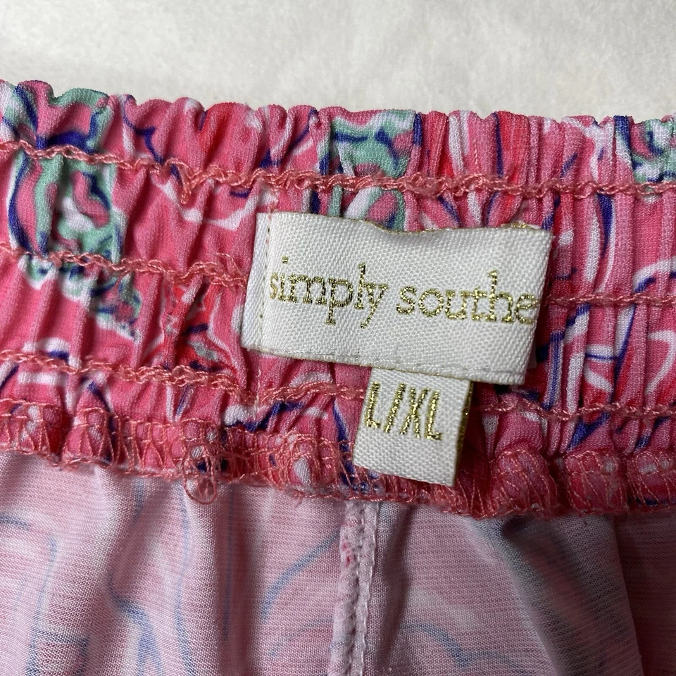 Simply Southern Pink Blue Seashell Print Shorts BlueFringe Hem Womens Sz L/XL - Image 4 of 4