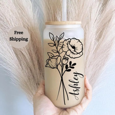 Personalized Iced Coffee Cup, Custom Name Cup, Tumbler Glass with Straw