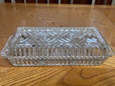 CLEAR INDIANA GLASS THREE SECTION COVERED RELISH TRAY/ TRINKET SAWTOOTH EDGE