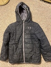 UNDER ARMOUR COLD GEAR YOUTH SIZE 7 - BLACK WINTER PUFFER JACKET w/ HOOD Boys