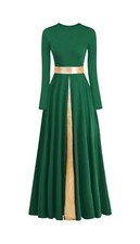 Women's Praise Dance Dress Metallic Waistband Long Swing Liturgical Worship C...