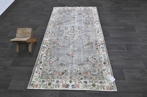 Oushak Turkish Vintage Rug 4x7 Kilim Rug Anatolian Handmade Boho Decor GRAY