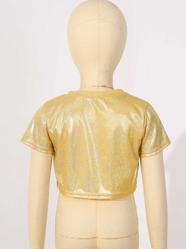 Unisex Kids Top Party Dancewear Ballet T-shirt Performance Streetwear Metallic - Picture 32 of 85