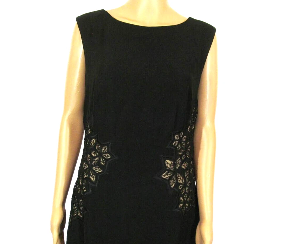 Vestido TADASHI SHOJI 8 Negro Sin Mangas Desnudo Recorte Copo de Nieve Racimos Cuentas Foto 2 de 4