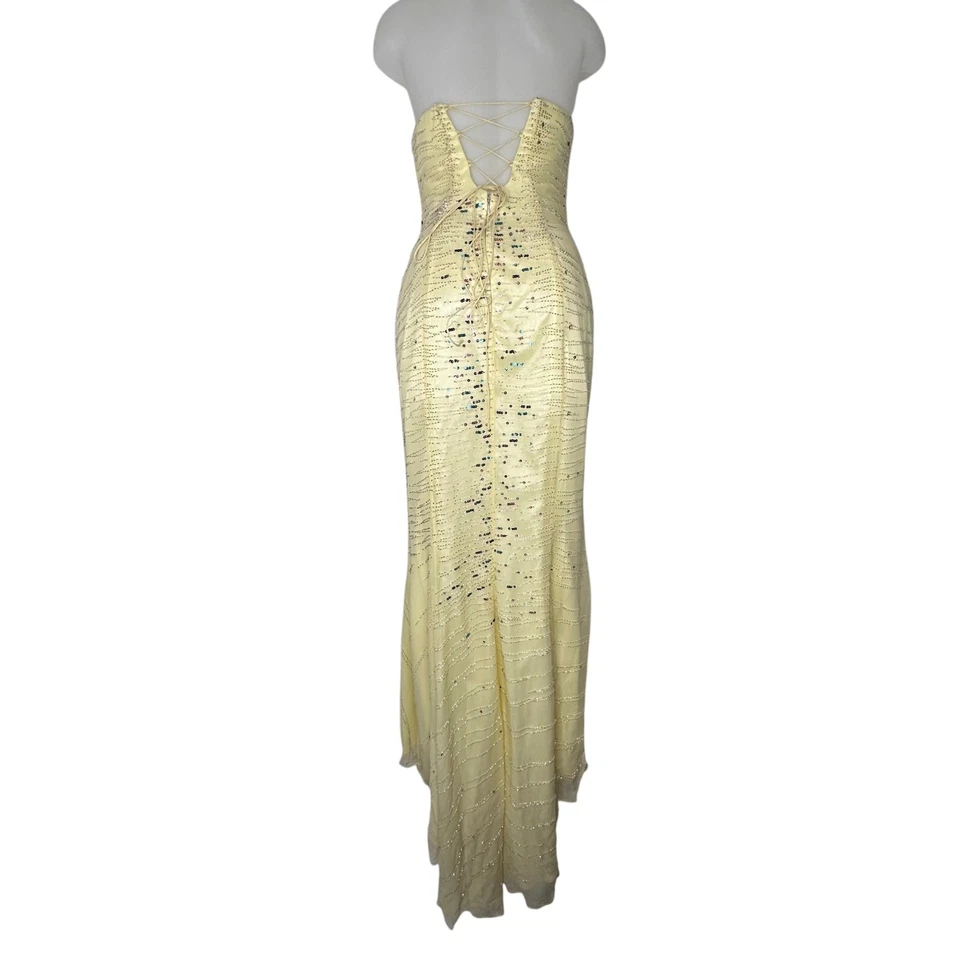Vtg Alyce Designs Sleeveless Maxi Scarf  8 Yellow Beaded Sequin Corset Fairy Y2K - Image 3 of 4