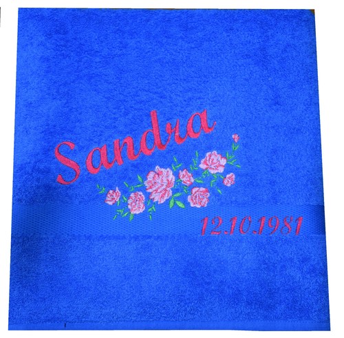 Bestickt mit Namen & Bild (Floramuster) Handtuch, Badetuch, Saunatuch XXL - Picture 3 of 31